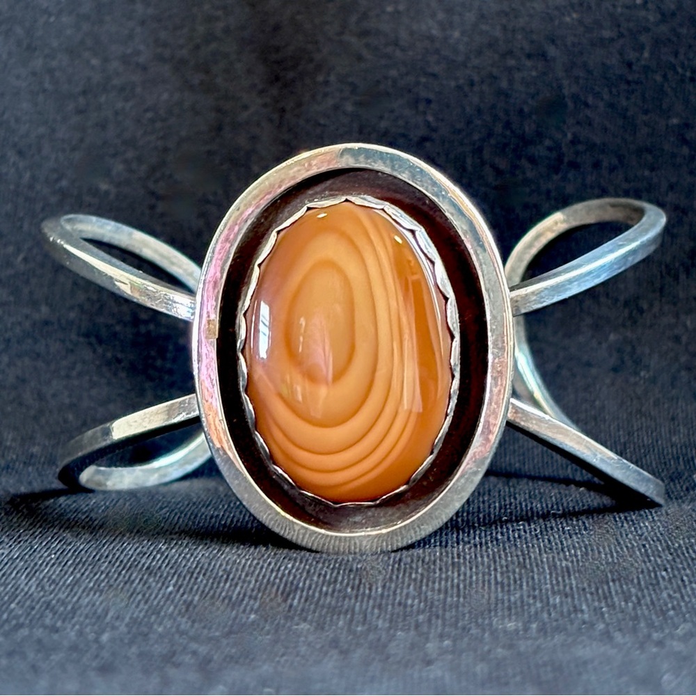 VINTAGE Jasper Sterling Silver Cuff Bracelet NAVAJO Maniquis 1970s